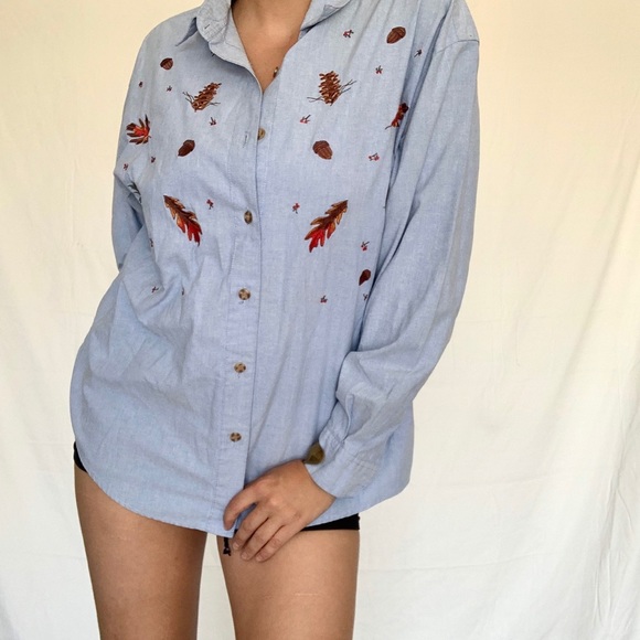 90s Vintage Embroidered Fall Denim Button Down - Picture 9 of 11